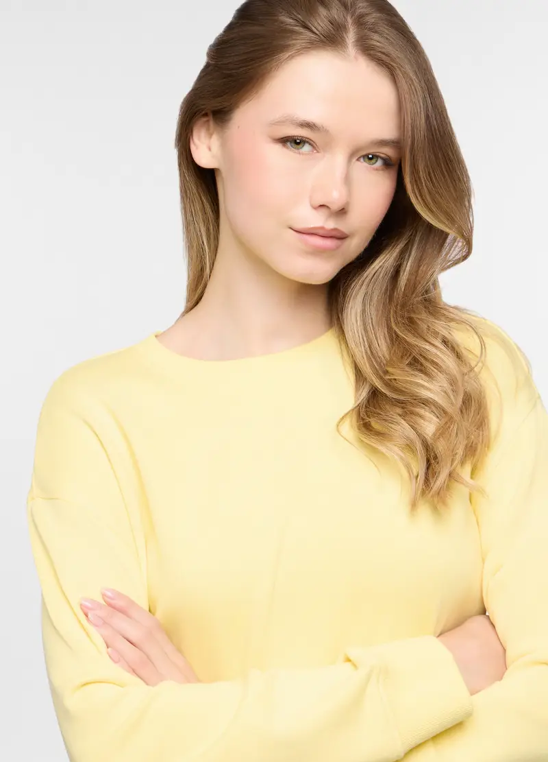 Felpa Girocollo In French Terry Donna, Giallo chiaro miniatura 3