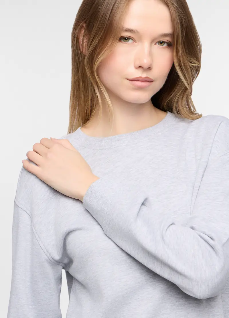 Felpa Girocollo In French Terry Donna, Grigio chiaro melange miniatura 3