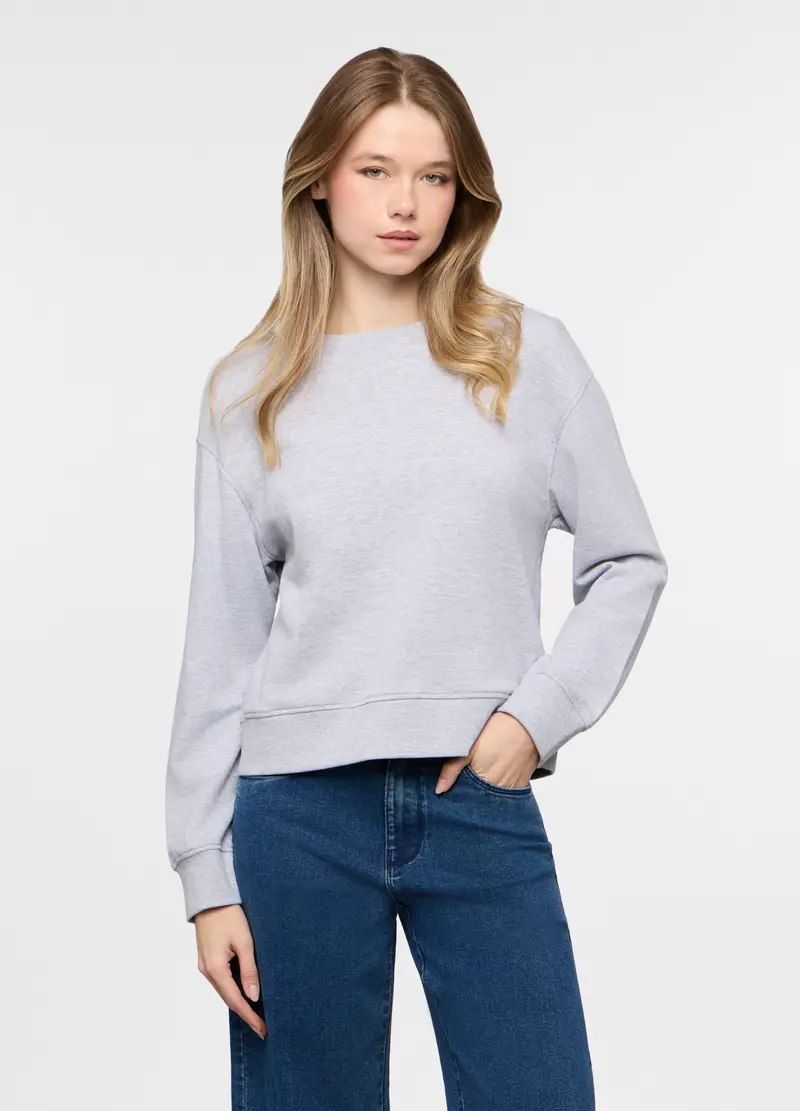 Felpa Girocollo In French Terry Donna, Grigio chiaro melange