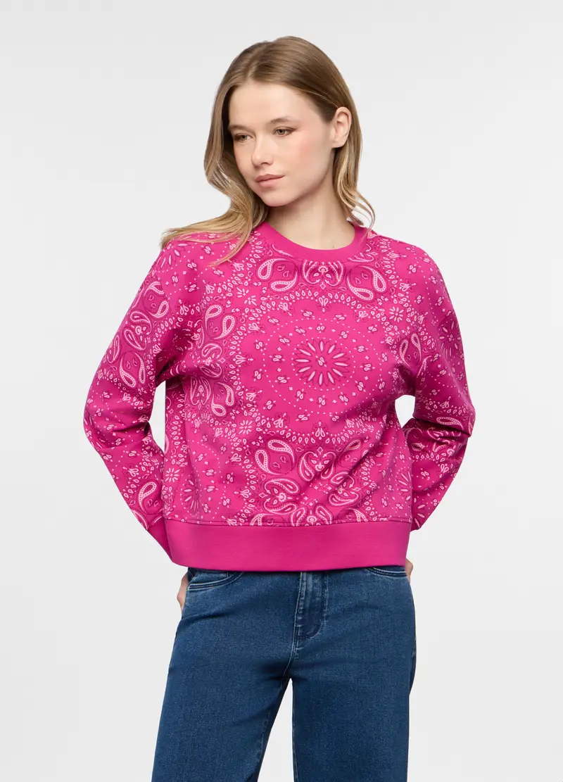 Felpa Girocollo In French Terry Stretch Donna, Rosa fuxia