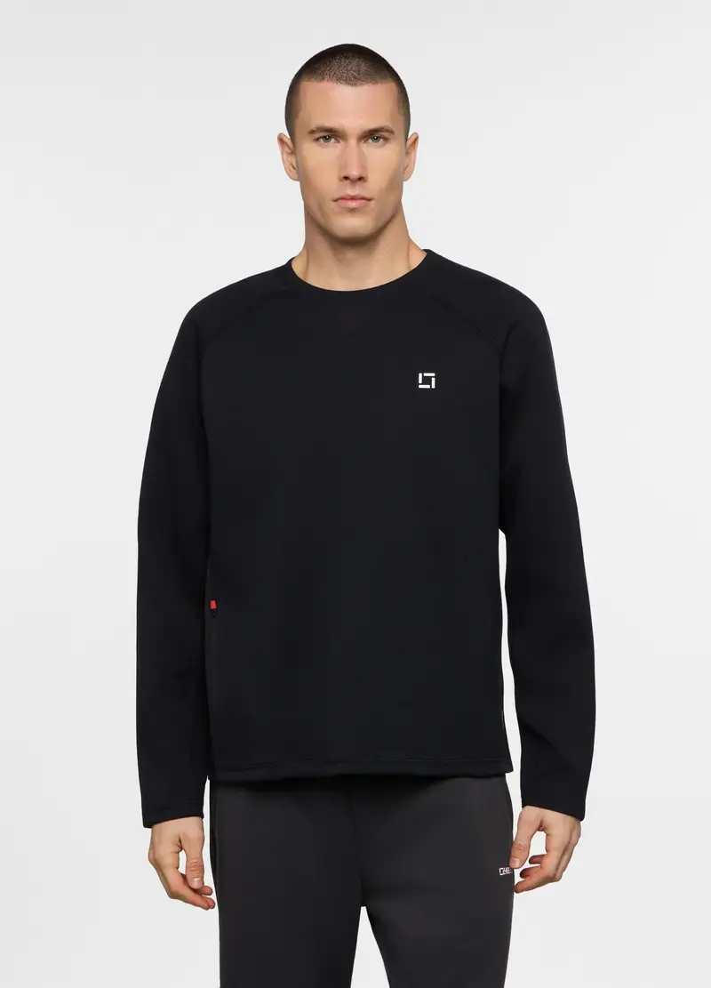 Felpa Girocollo In Interlock Misto Cotone Uomo, Unisex, Nero