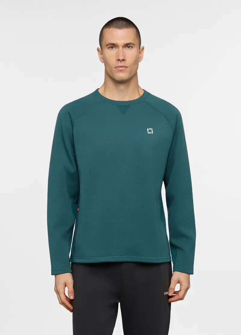 Felpa Girocollo In Interlock Misto Cotone Uomo, Unisex, Verde ottanio