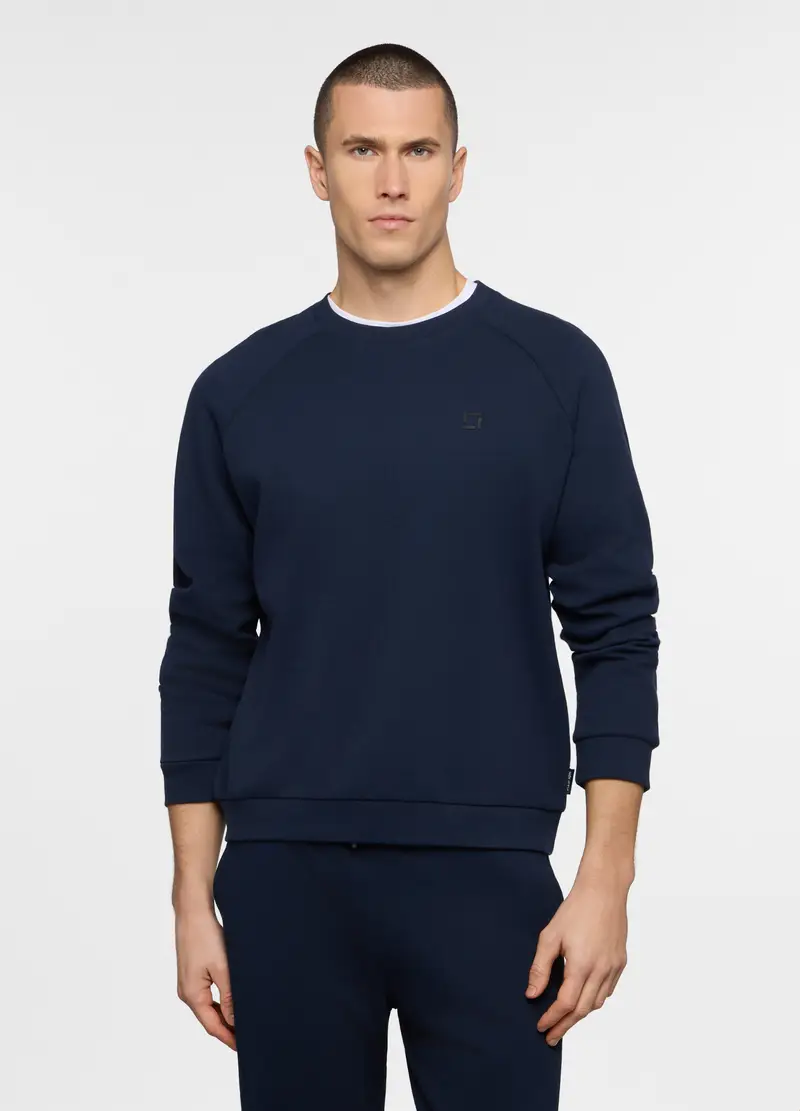 Felpa Girocollo In Interlock Uomo, Unisex, Blu navy