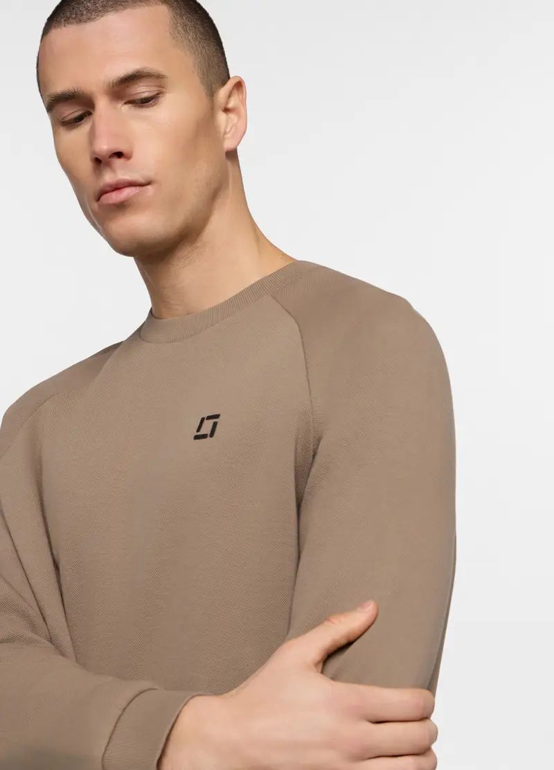 Felpa Girocollo In Interlock Uomo, Unisex, Marrone ecru miniatura 3