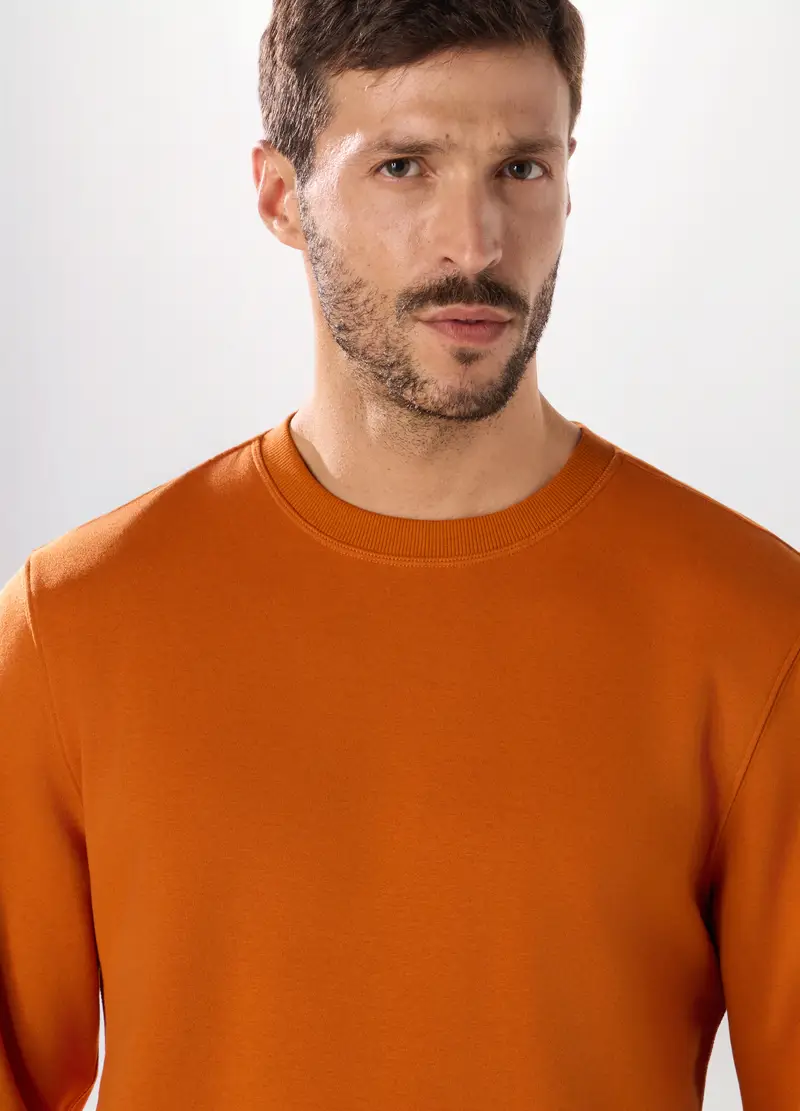 Felpa Girocollo In Misto Cotone Uomo, Unisex, Arancione tangerine miniatura 3