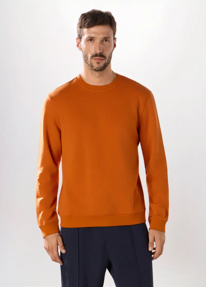 Felpa Girocollo In Misto Cotone Uomo, Unisex, Arancione tangerine