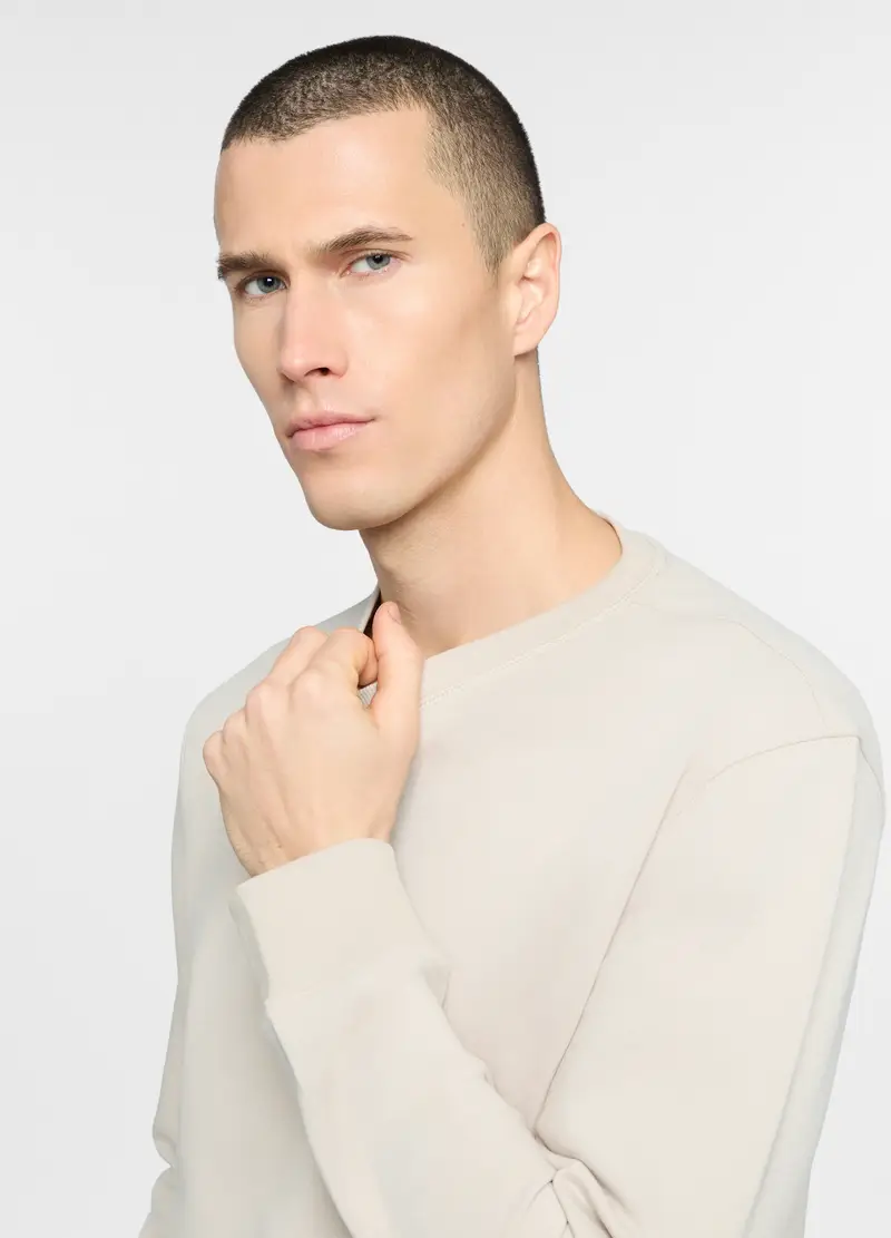 Felpa Girocollo In Misto Cotone Uomo, Unisex, Beige chiaro miniatura 3