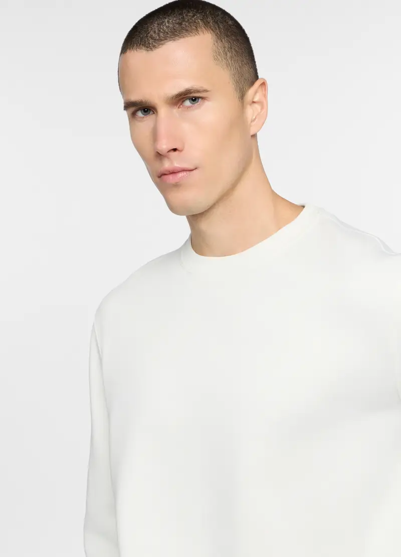 Felpa Girocollo In Misto Cotone Uomo, Unisex, Bianco miniatura 3