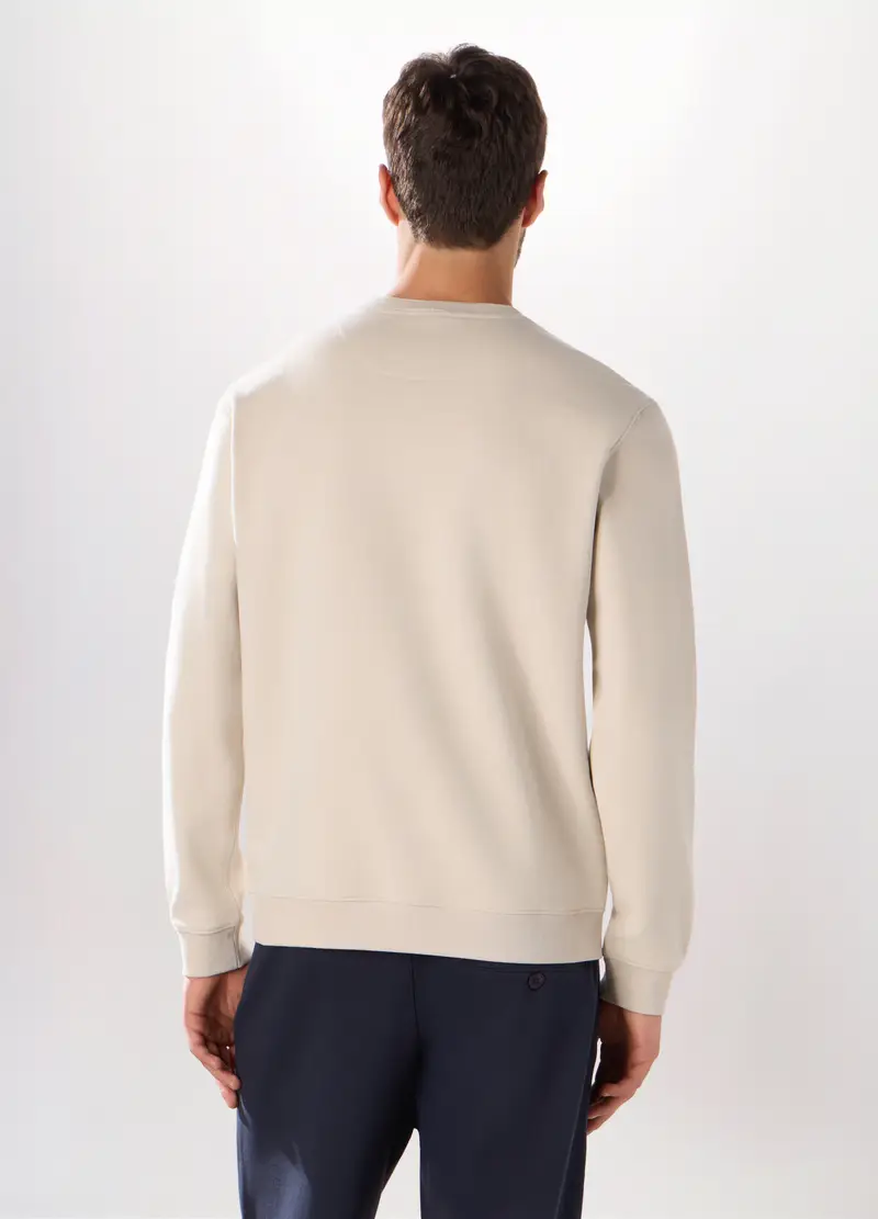 Felpa Girocollo In Misto Cotone Uomo, Unisex, Bianco avorio miniatura 2