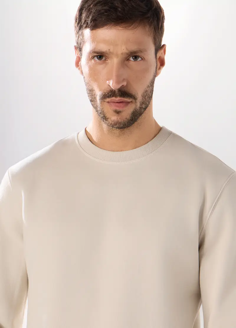 Felpa Girocollo In Misto Cotone Uomo, Unisex, Bianco avorio miniatura 3