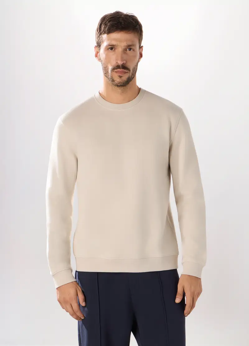 Felpa Girocollo In Misto Cotone Uomo, Unisex, Bianco avorio