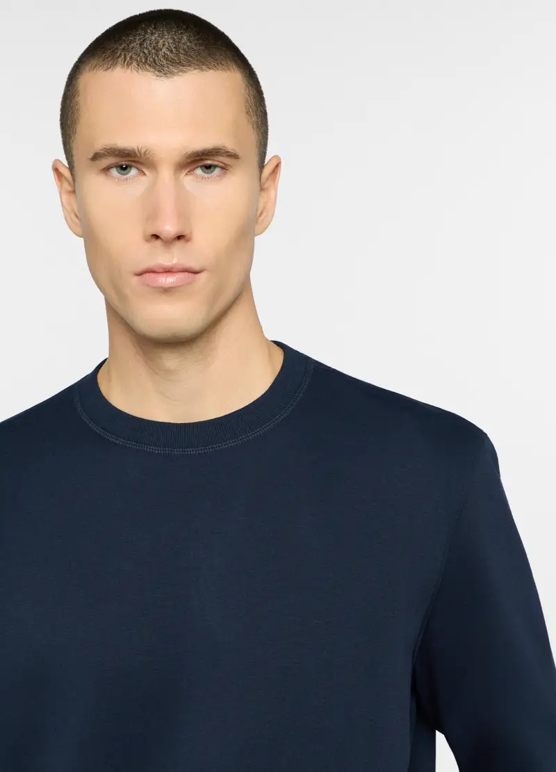 Felpa Girocollo In Misto Cotone Uomo, Unisex, Blu navy miniatura 3