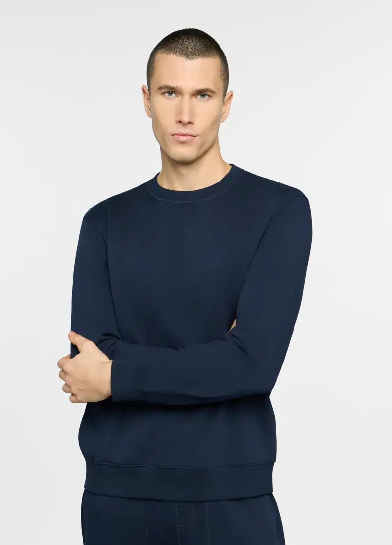 Felpa Girocollo In Misto Cotone Uomo, Unisex, Blu navy