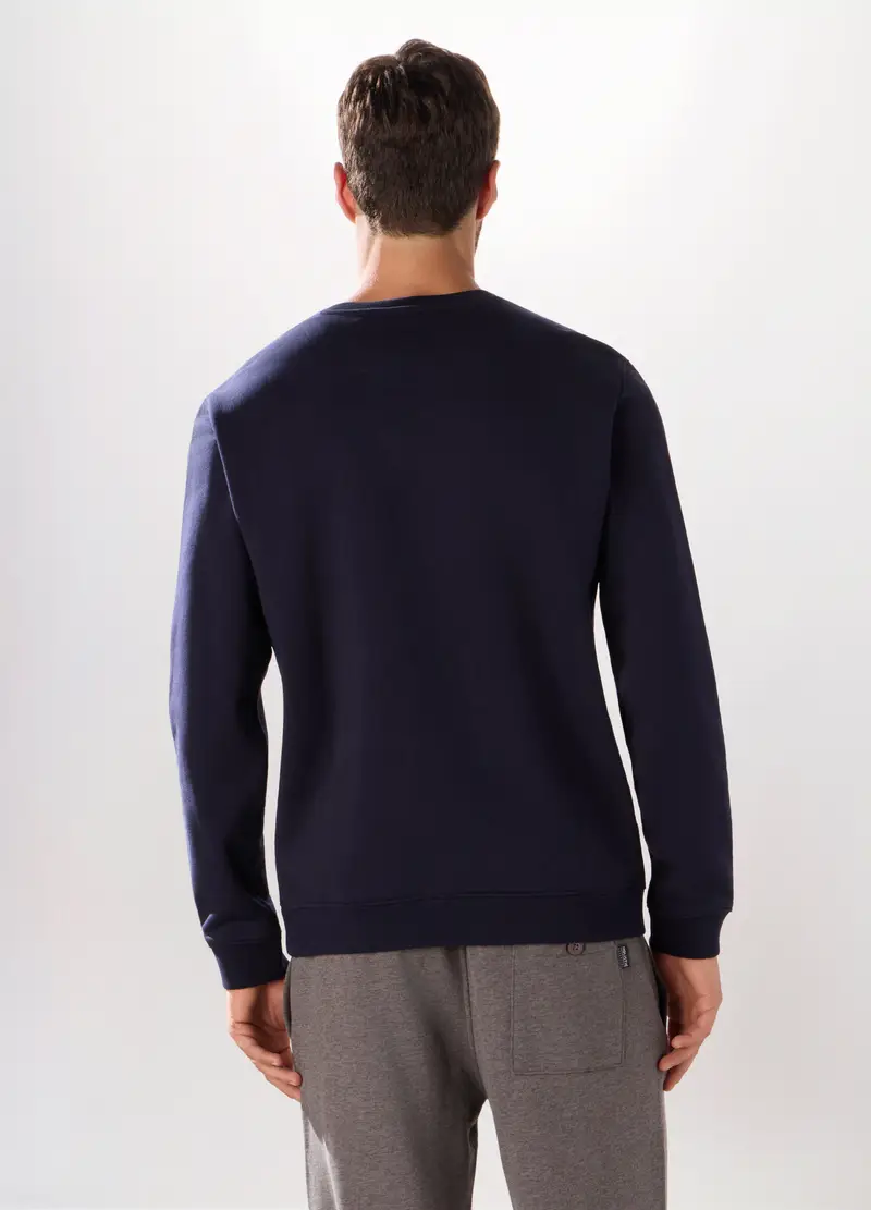 Felpa Girocollo In Misto Cotone Uomo, Unisex, Blu scuro miniatura 2