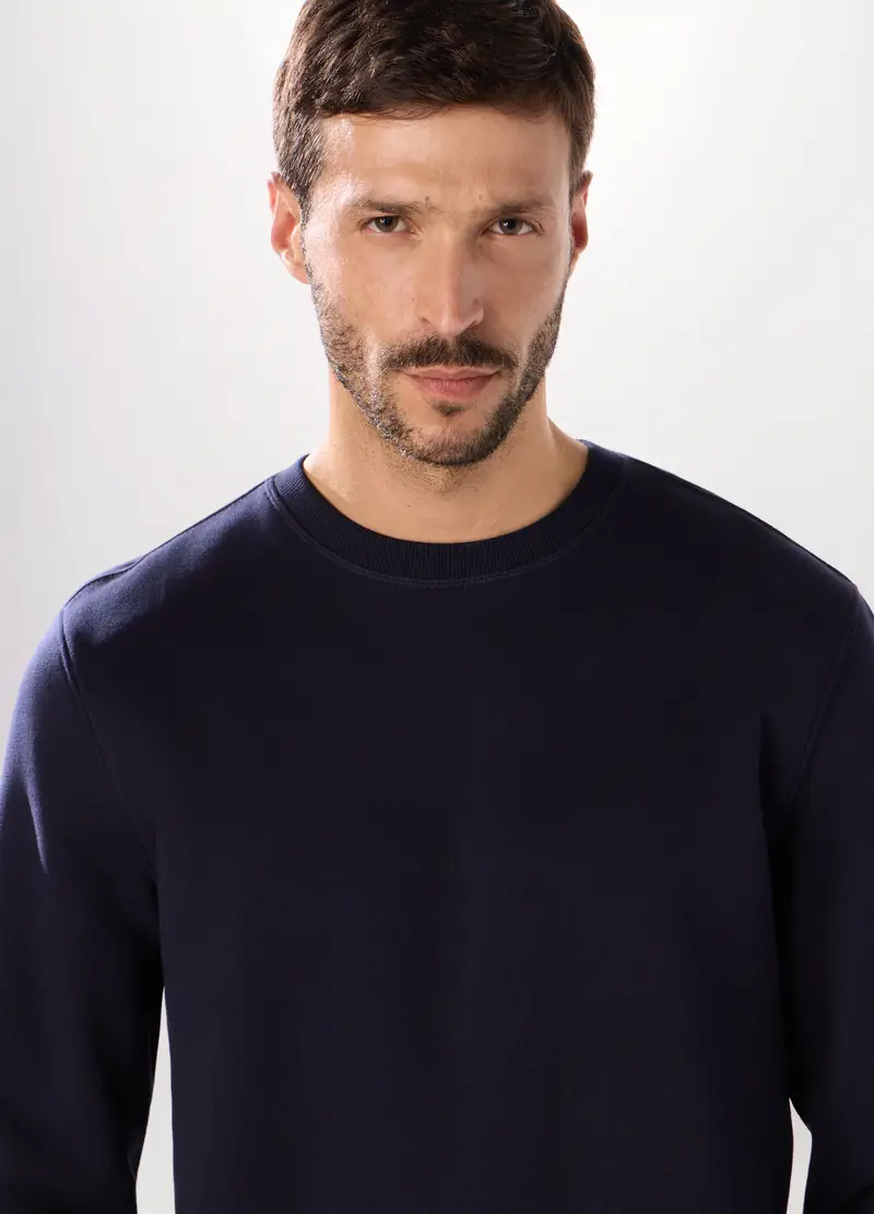 Felpa Girocollo In Misto Cotone Uomo, Unisex, Blu scuro miniatura 3