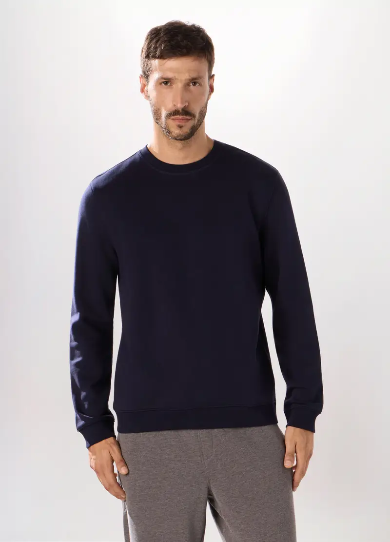 Felpa Girocollo In Misto Cotone Uomo, Unisex, Blu scuro