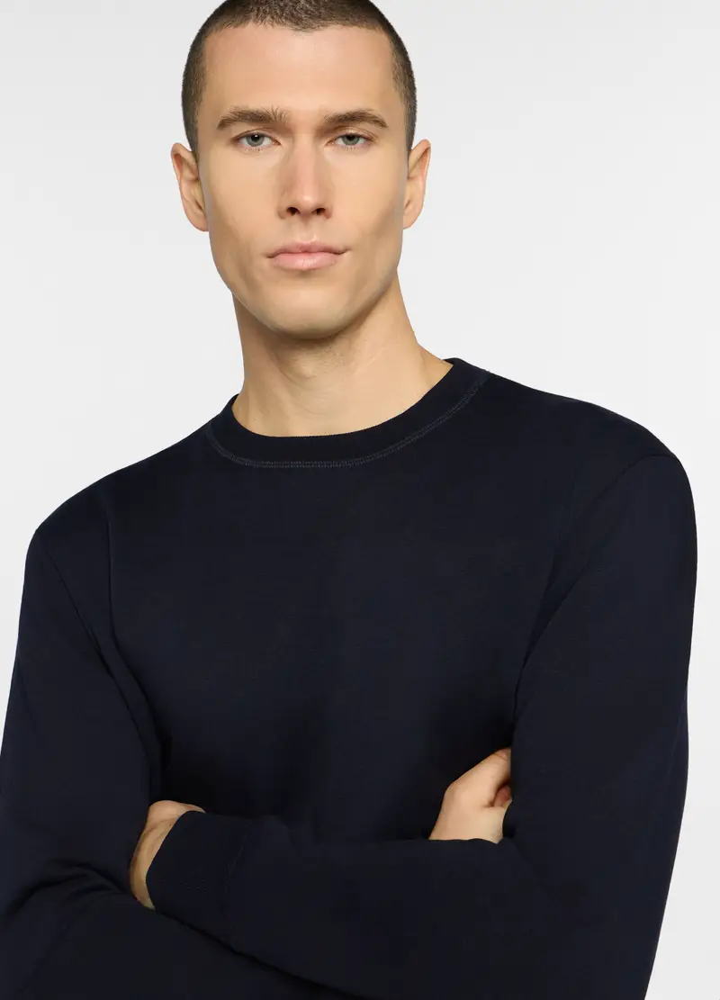 Felpa Girocollo In Misto Cotone Uomo, Unisex, Blu scuro miniatura 3