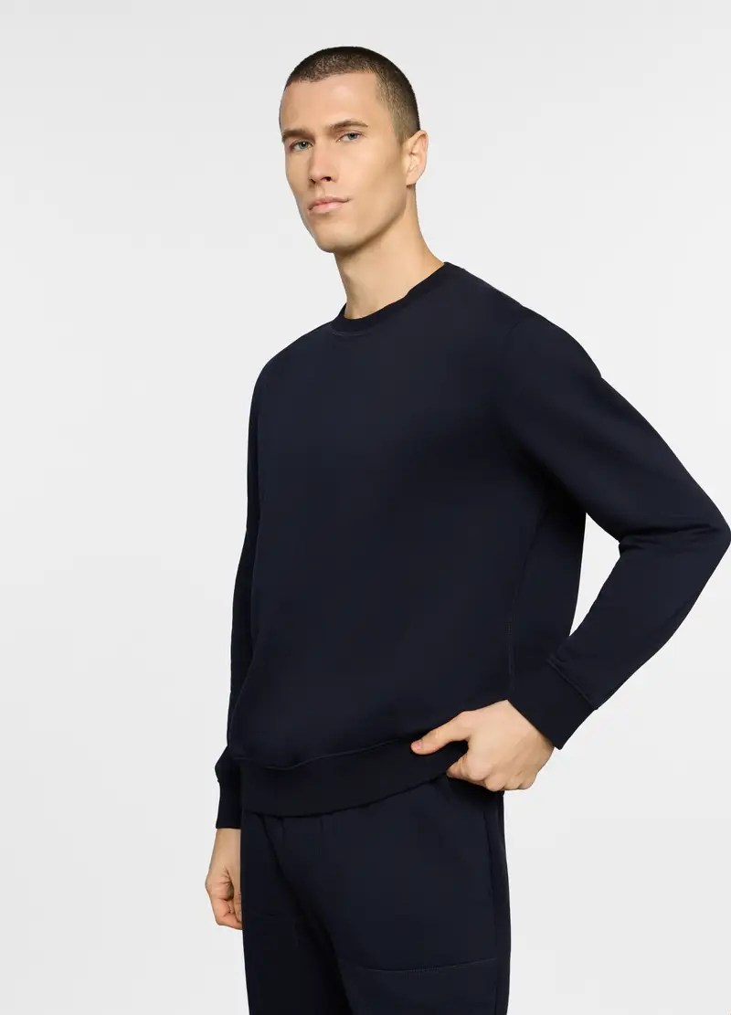 Felpa Girocollo In Misto Cotone Uomo, Unisex, Blu scuro