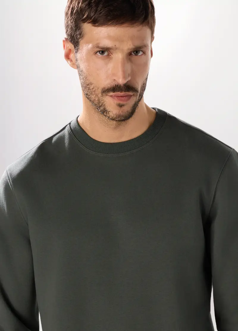 Felpa Girocollo In Misto Cotone Uomo, Unisex, Grigio antracite miniatura 3