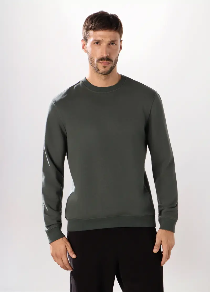 Felpa Girocollo In Misto Cotone Uomo, Unisex, Grigio antracite