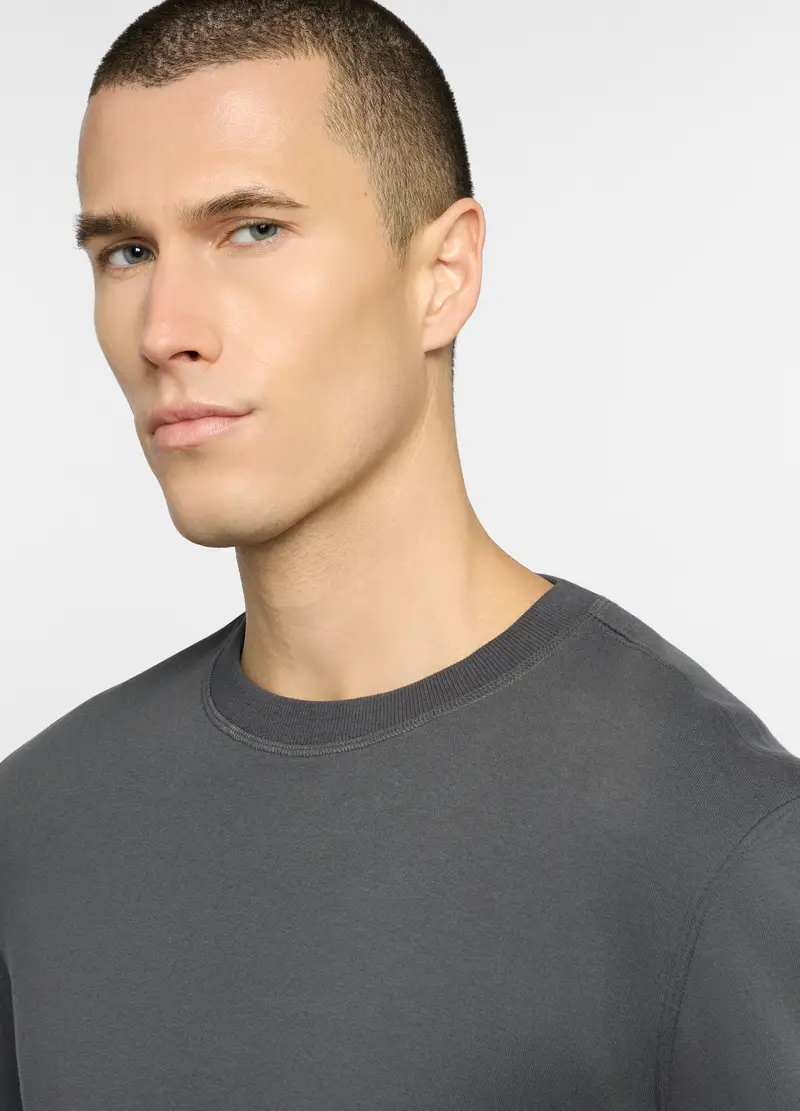 Felpa Girocollo In Misto Cotone Uomo, Unisex, Grigio scuro miniatura 3