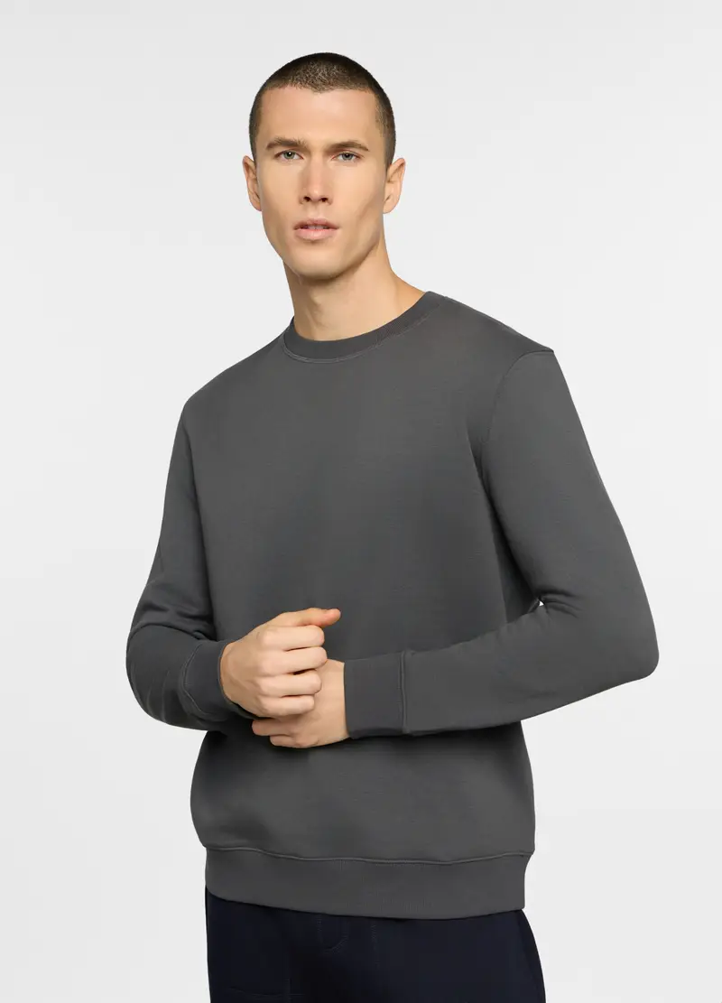 Felpa Girocollo In Misto Cotone Uomo, Unisex, Grigio scuro
