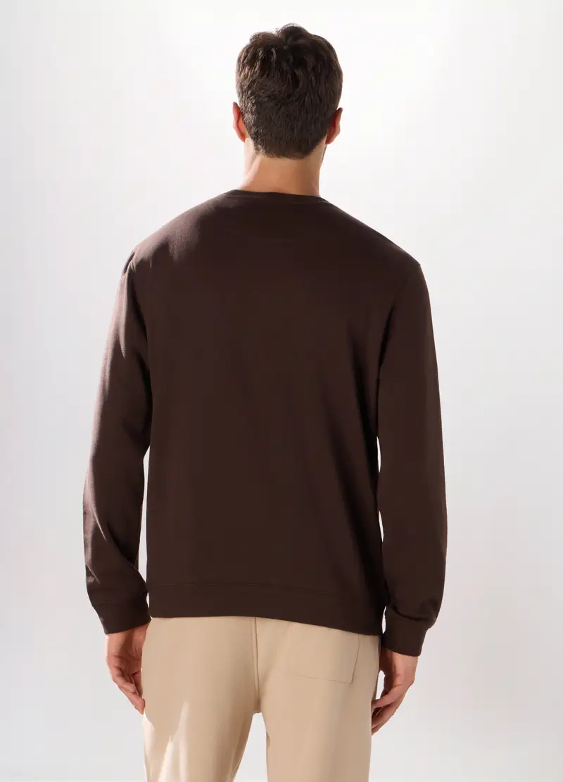 Felpa Girocollo In Misto Cotone Uomo, Unisex, Marrone scuro miniatura 2