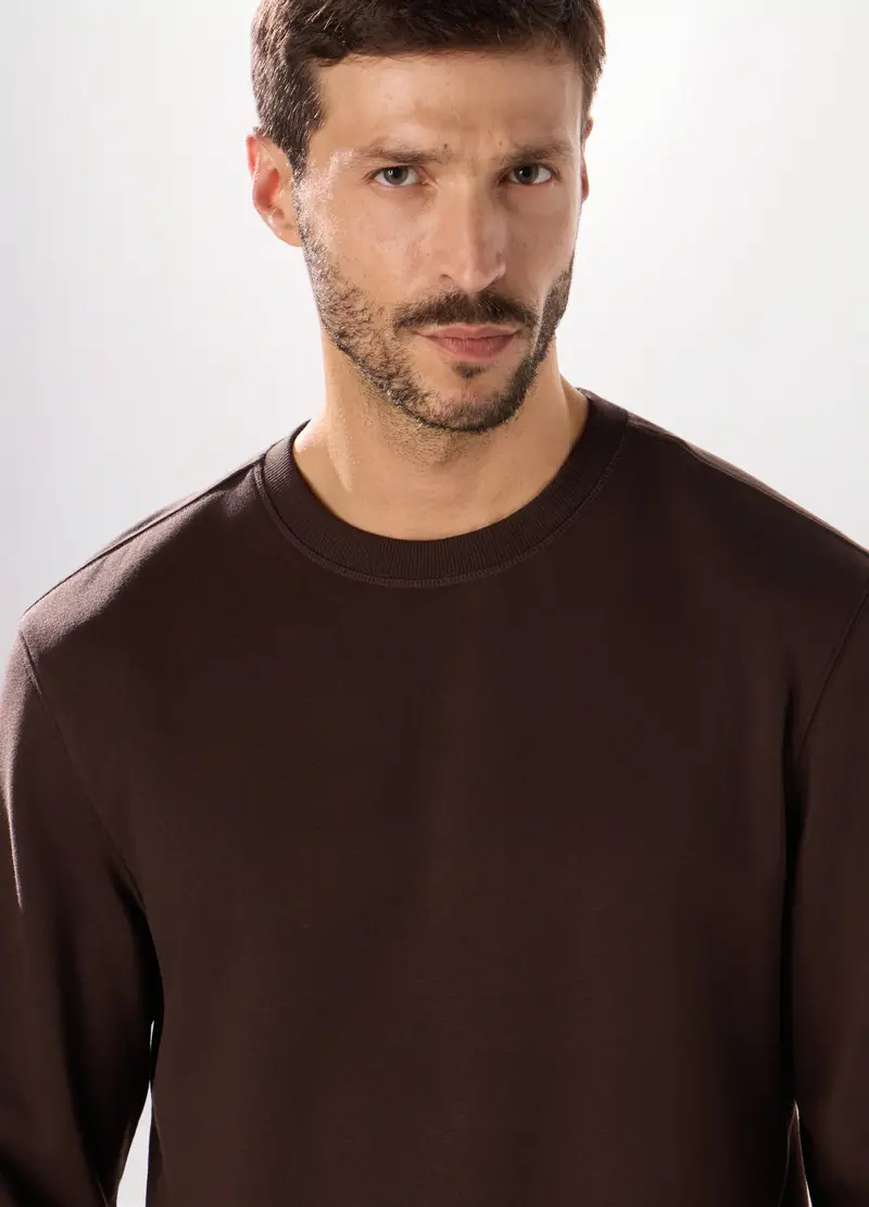 Felpa Girocollo In Misto Cotone Uomo, Unisex, Marrone scuro miniatura 3