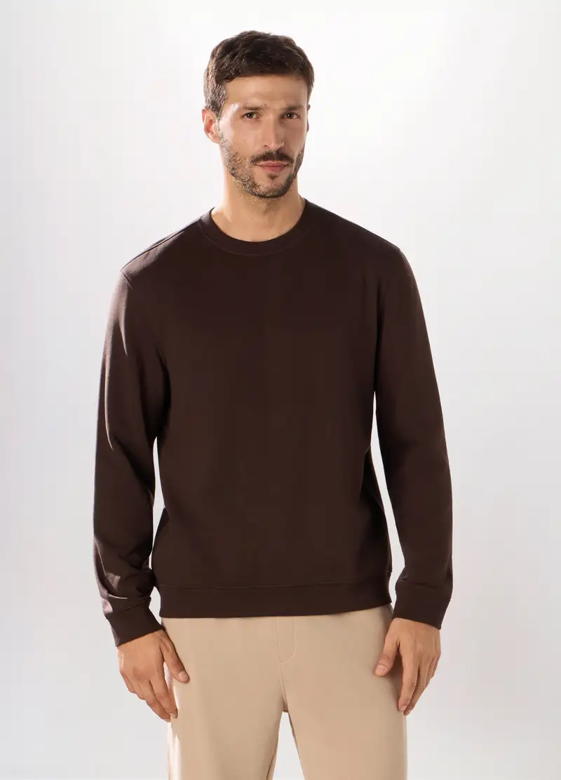 Felpa Girocollo In Misto Cotone Uomo, Unisex, Marrone scuro