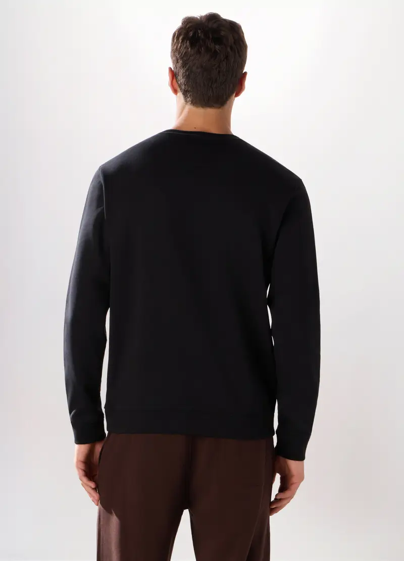 Felpa Girocollo In Misto Cotone Uomo, Unisex, Nero miniatura 2