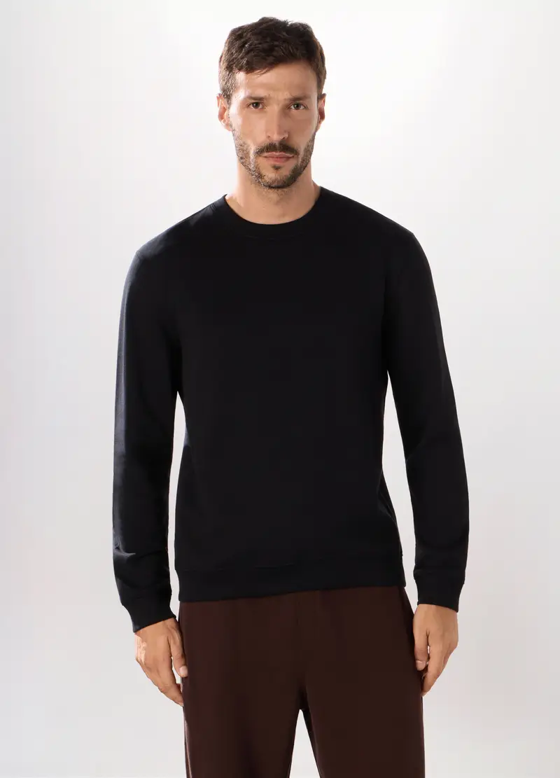 Felpa Girocollo In Misto Cotone Uomo, Unisex, Nero