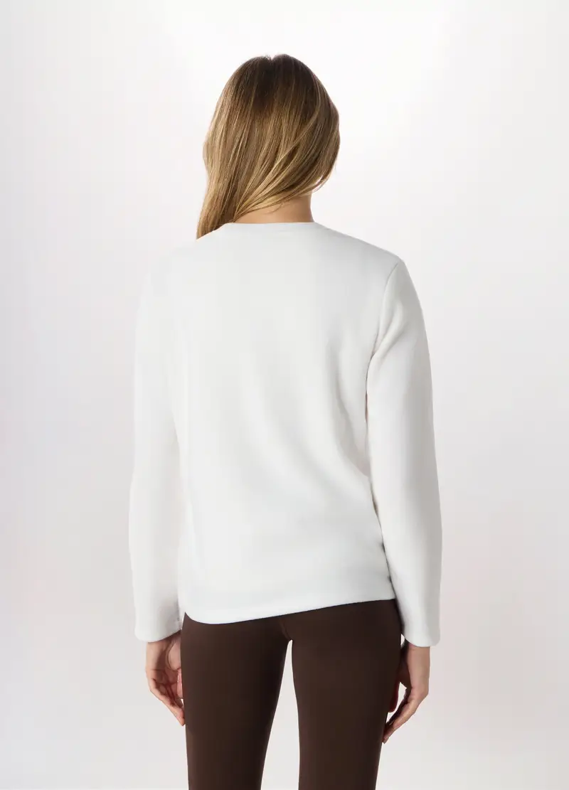 Felpa Girocollo In Pile Donna, Bianco panna miniatura 2