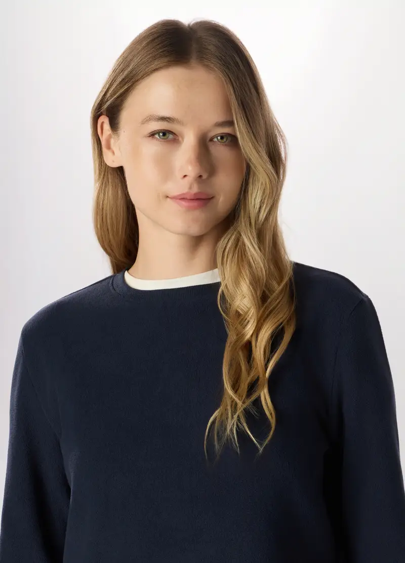 Felpa Girocollo In Pile Donna, Blu navy miniatura 3