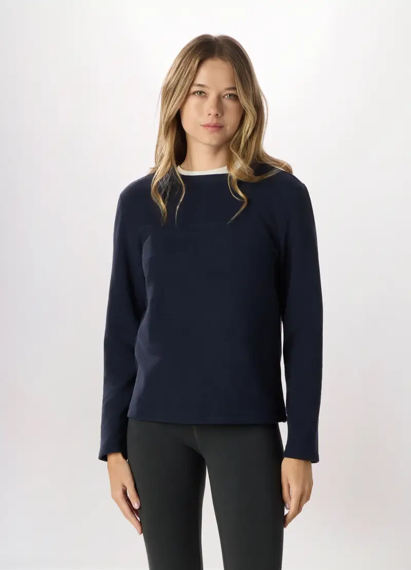 Felpa Girocollo In Pile Donna, Blu navy