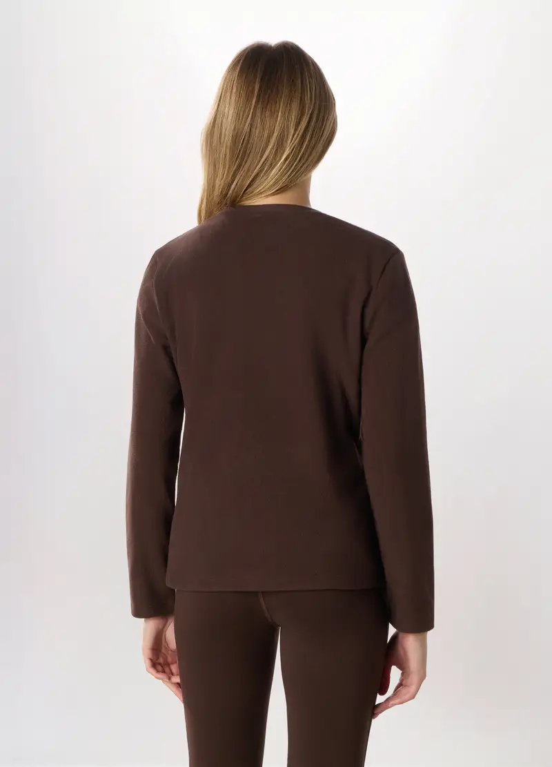 Felpa Girocollo In Pile Donna, Marrone scuro miniatura 2