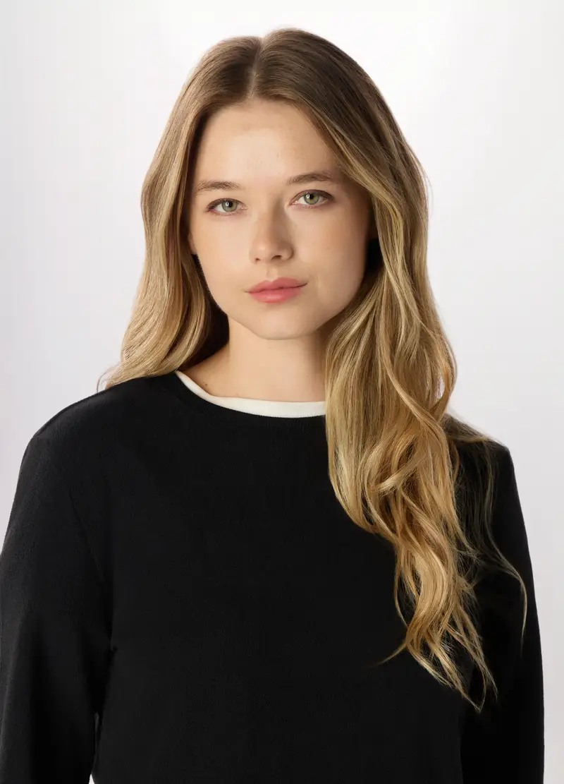 Felpa Girocollo In Pile Donna, Nero miniatura 3