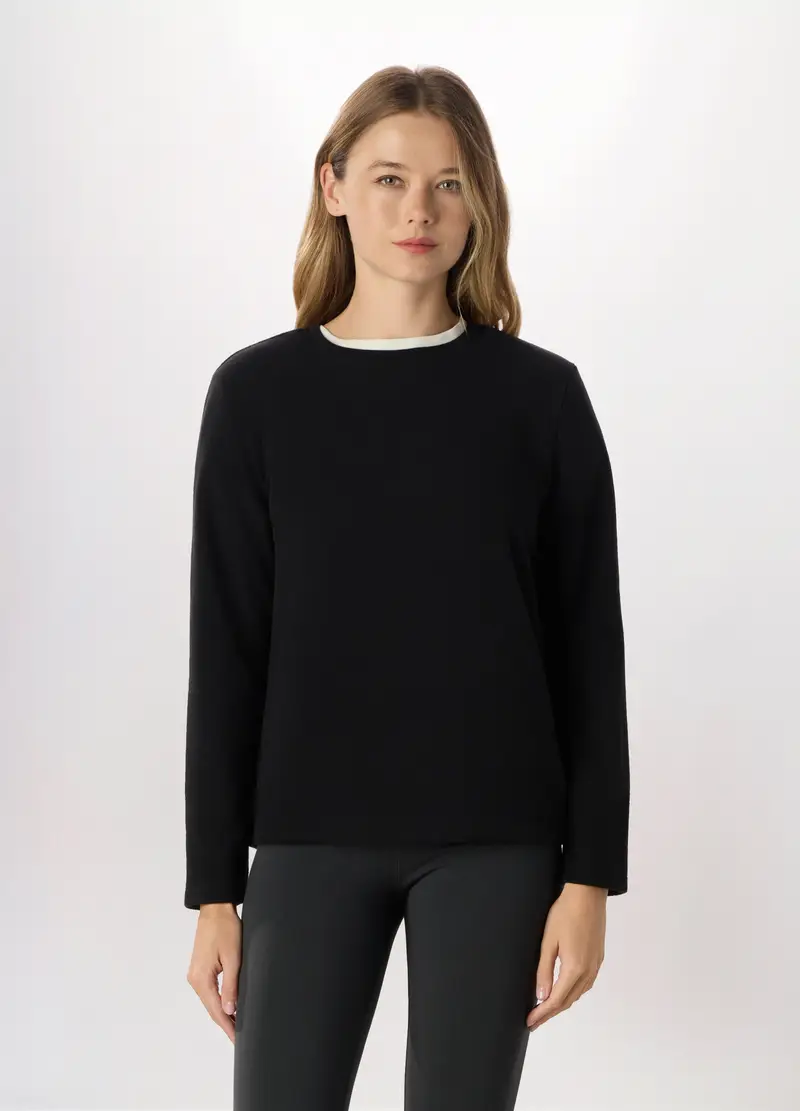 Felpa Girocollo In Pile Donna, Nero