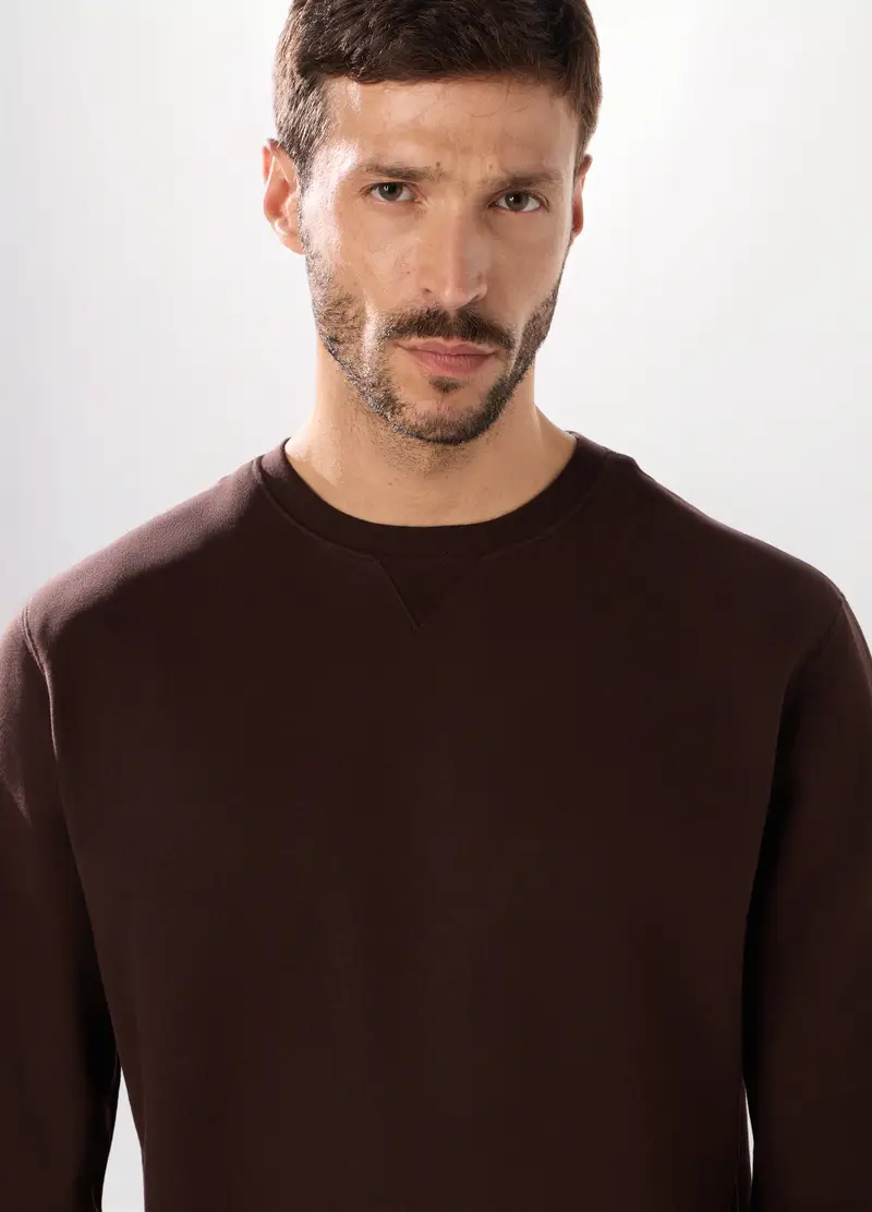 Upim, Felpa Girocollo In Puro Cotone Uomo, Unisex, Marrone scuro, Taglia: S miniatura 2