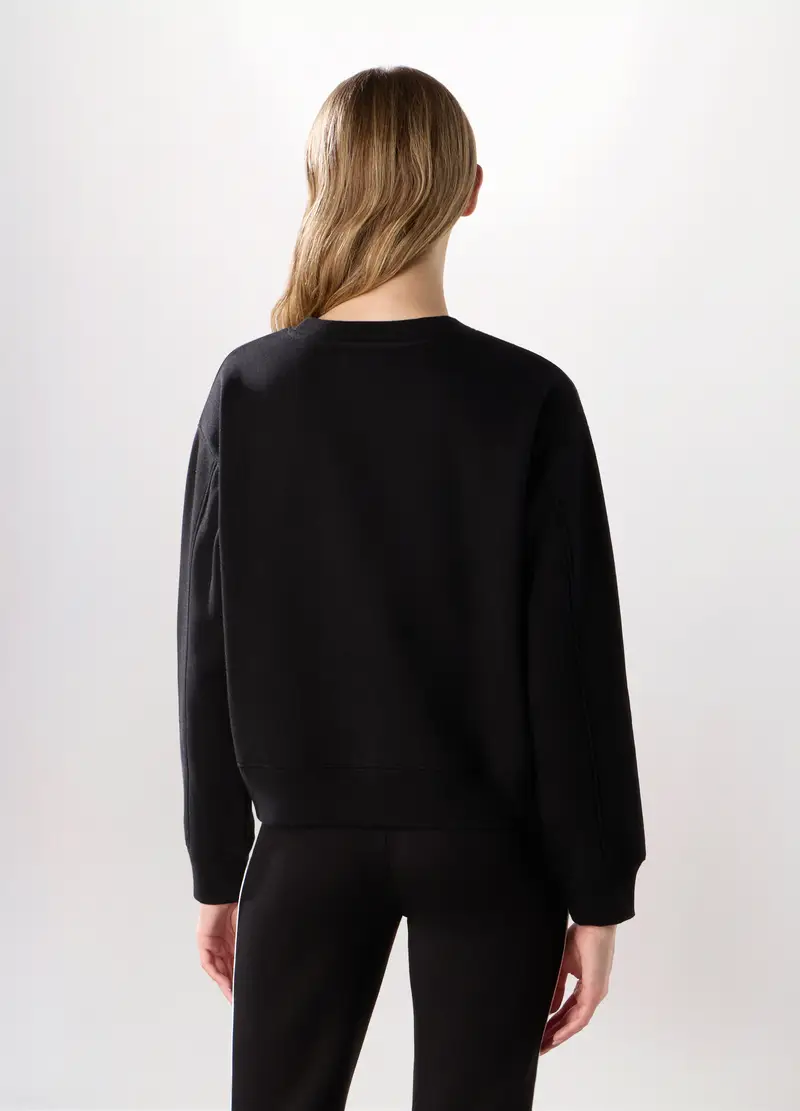 Felpa Girocollo Misto Cotone Donna, Nero miniatura 2