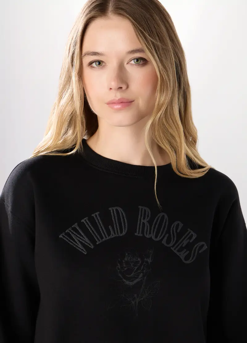 Felpa Girocollo Misto Cotone Donna, Nero miniatura 3