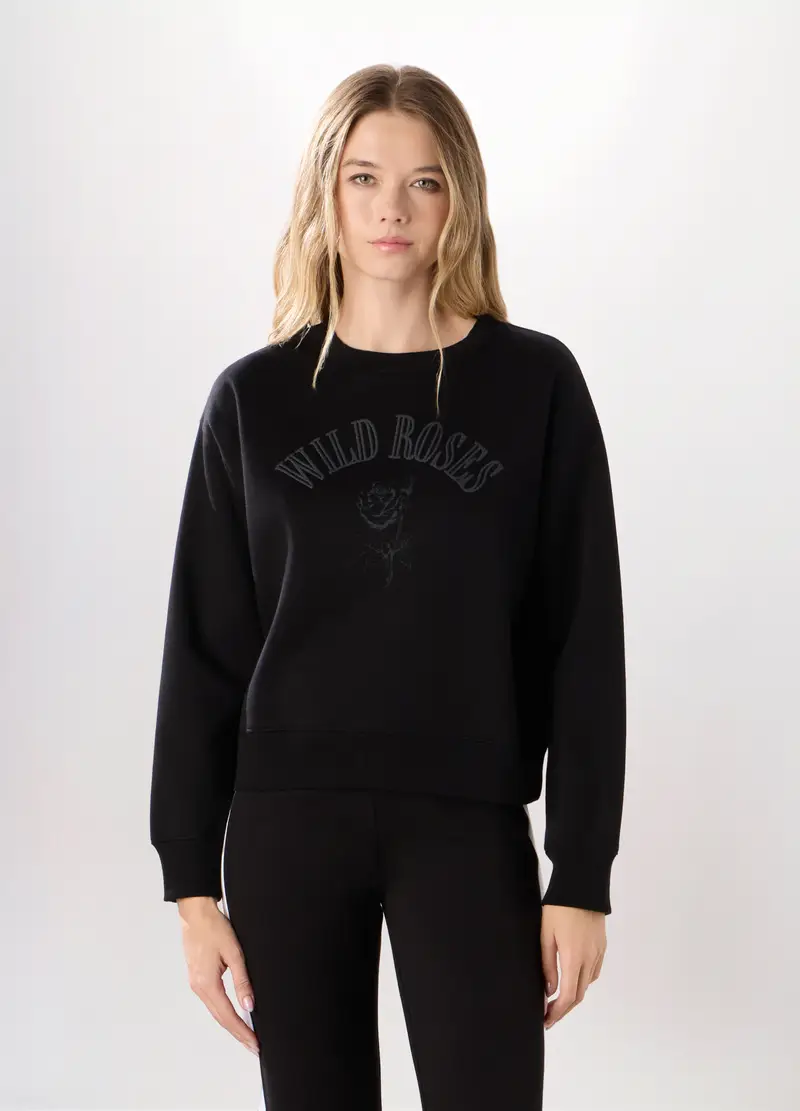 Felpa Girocollo Misto Cotone Donna, Nero