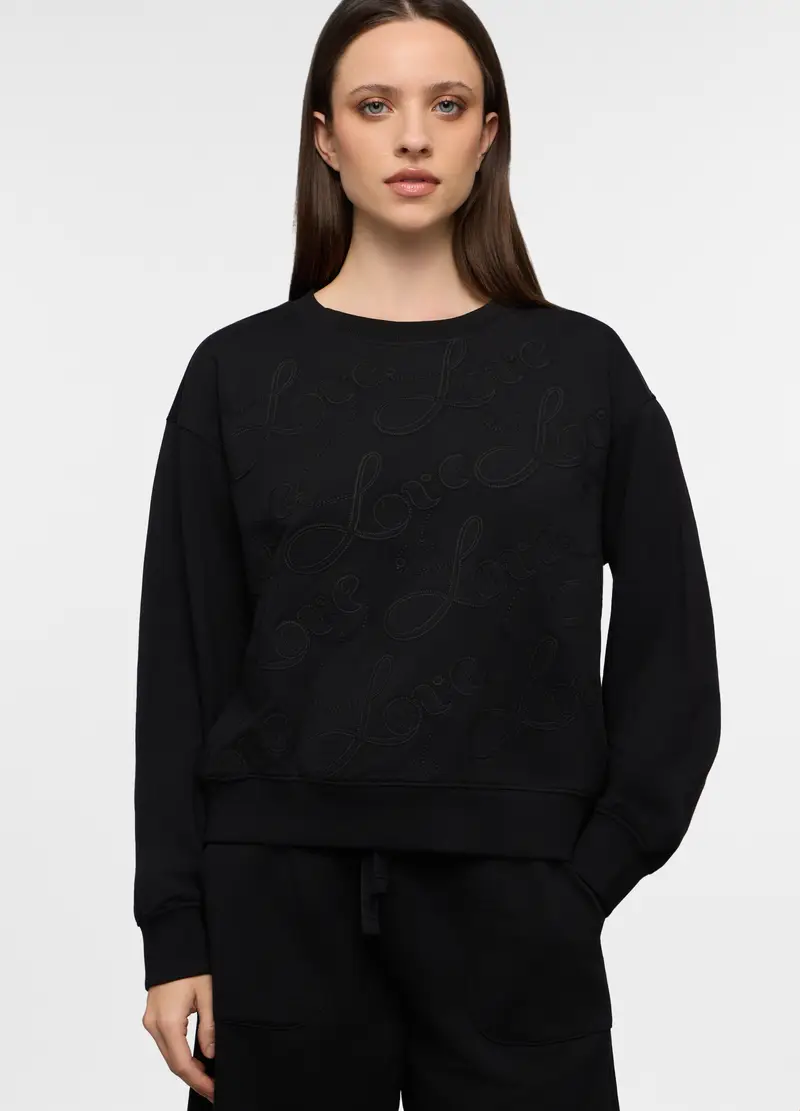 Felpa Girocollo Stretch Donna, Nero