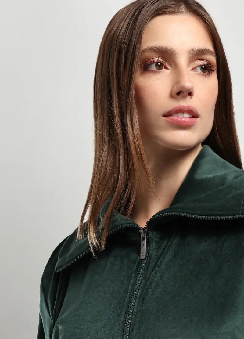 Felpa In Ciniglia Donna, Verde muschio miniatura 3