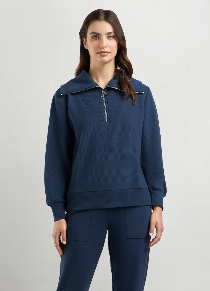 Felpa In Costina Di Misto Cotone Donna, Blu navy
