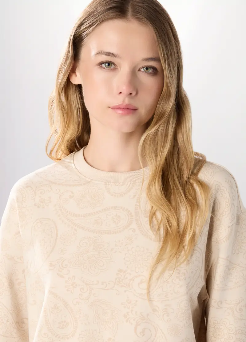 Felpa In French Terry Di Cotone Stretch Donna, Beige chiaro miniatura 3