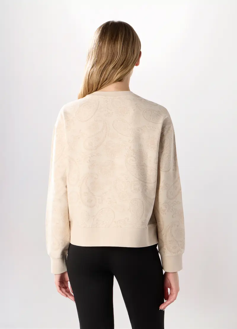 Felpa In French Terry Di Cotone Stretch Donna, Beige chiaro miniatura 2