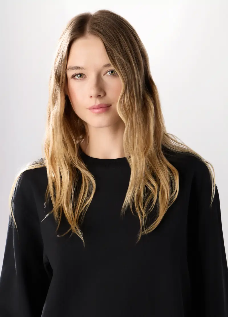 Felpa In French Terry Di Cotone Stretch Donna, Nero miniatura 3