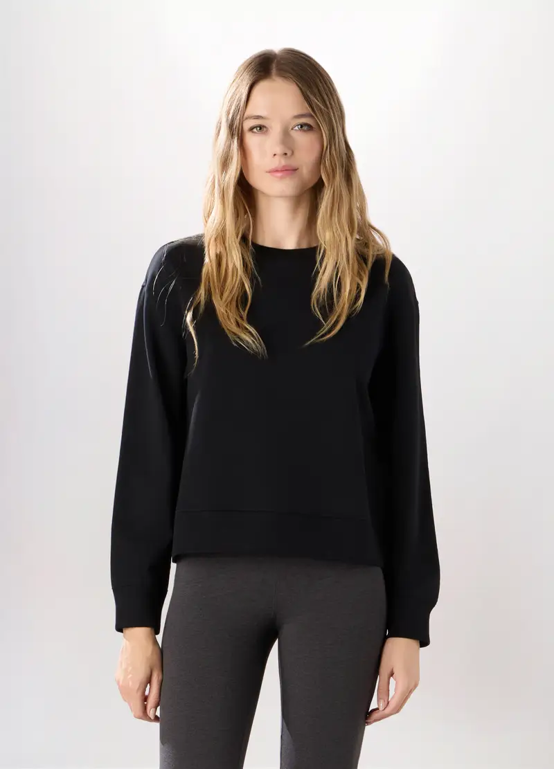 Felpa In French Terry Di Cotone Stretch Donna, Nero