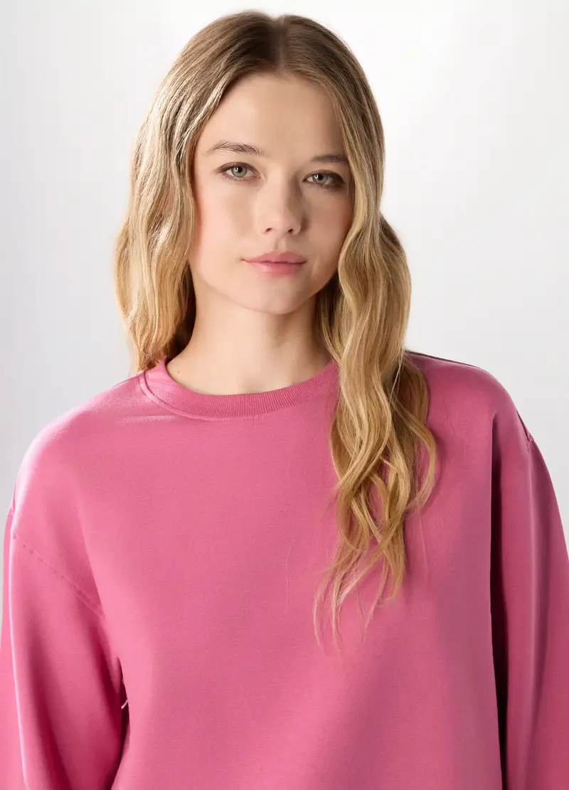 Felpa In French Terry Di Cotone Stretch Donna, Rosa pastello miniatura 3