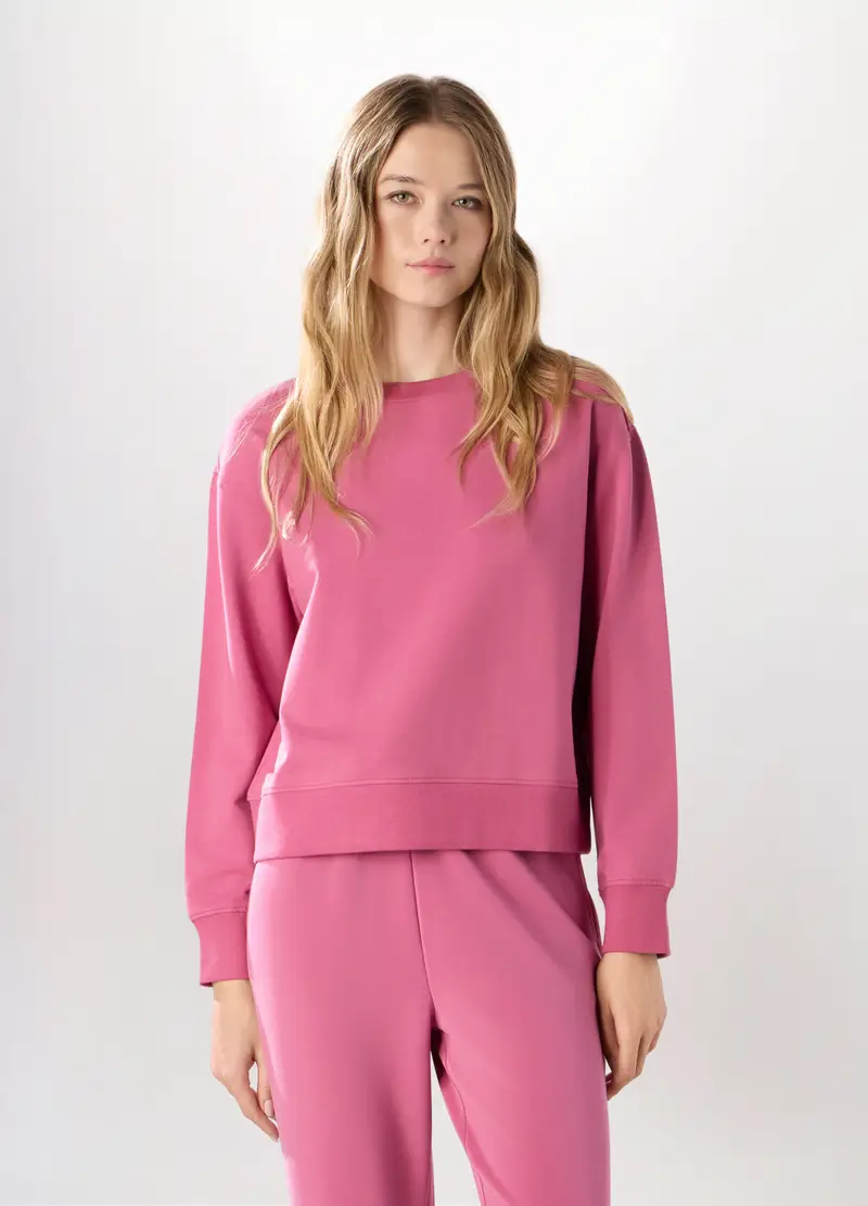 Felpa In French Terry Di Cotone Stretch Donna, Rosa pastello